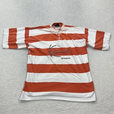Camisa vaquera Karl Kani para hombre extra grande naranja a rayas pulóver Henley Foto 1 de 4