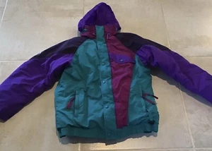 Vintage COLUMBIA YOUTH XL 16/18 Teal Purple Color Block Puffer Ski Coat Jacket - Picture 1 of 13