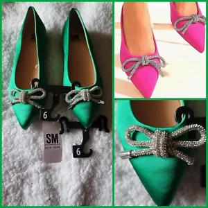 Scarpe eleganti piatte Steve Madden verde raso strass impreziosite fiocco ~ 9, 9 M3020 - Foto 1 di 23