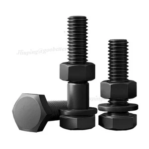 Tornillo de cabeza hexagonal M4 a M24 perno hexagonal + tuerca + arandela plana kit de 3 piezas 12,9 acero negro - Imagen 1 de 17