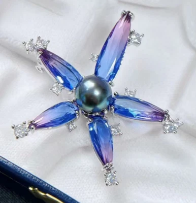 Broche AAA Natural Redondo Tahití Perla Negra Foto 1 de 4