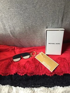 Michael Kors Navy & White Multi Sunset Shades PVC Gold Purse Charm Key Chain - Picture 1 of 8