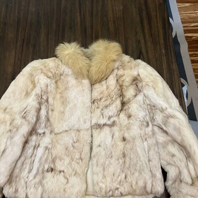 womens Vintage Rabbit Fur Coat Hong Kong Size small brown ivory cream - Image 1 of 4