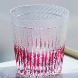 Edo Kiriko handgeschnitten auf rosa Whiskey Glas japanischer Stil geschnitzte Kristallbrille - Bild 1 von 6