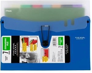Five Star 7 Pocket Expanding File Folders, Plastic, Cobalt Blue, 13"x10-1/4" - Picture 1 of 5