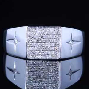 Sterling Silver Pave Natural Diamonds Engagement Wedding Ring Men's Jewelry Band - Picture 1 of 5