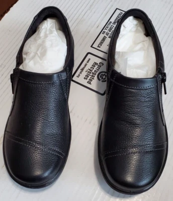 Clarks Mujeres Mocasín con Cremallera Plano Cora Giny Talla EE. UU. 6M Negro Cuero Caído 1B Foto 1 de 4