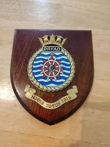 Vintage Wooden Royal Navy HMS Dryad Plaque Shield Crest - Picture 1 of 3
