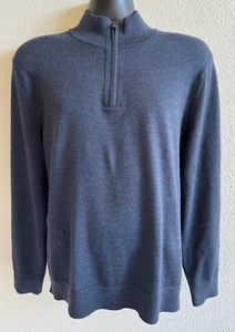 NWOT Banana Republic Baruffa Sweater Mens Large Navy Italian Merino 1/2 Zip EUC - Picture 1 of 3