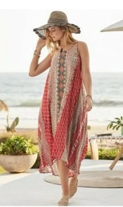 Nuevo con etiquetas Vestido Johnny Was Hazel Rojo y Crema Hi-Lo Midi Talla Mediana Bordado $365 - Imagen 1 de 8