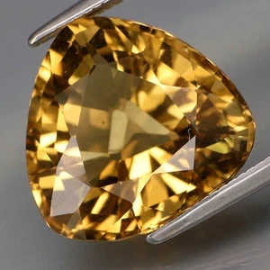 7.58Ct.Ravishing Color&Full Fire! Natural Yellow Quartz Brazil Trilliant 13mm. - Picture 1 of 4