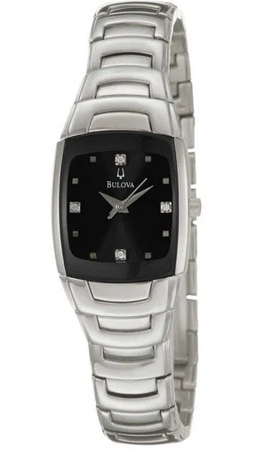Bulova 96P15 Women's Diamonds Black Stainless Steel Rectangular Fashion Watch - Image 1 of 1