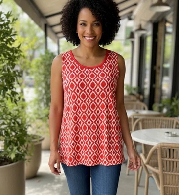 NWT Banana Republic Top Size XL Luxe Touch Geometric Orange Soft Stretch - Image 1 of 4