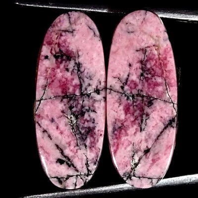 25.1Cts Natural Rhodonite Oval Pair Cabochon Loose Gemstone 11x25x3mm - Image 1 of 4