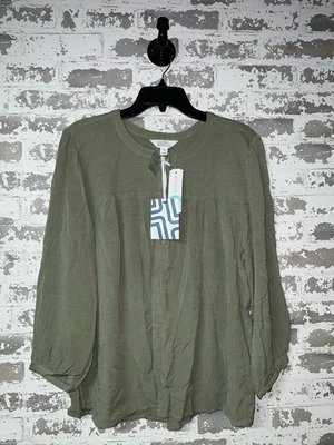 ¡NUEVO CON ETIQUETAS! Top Popover Market & Spruce Layal Henley Canesú Calado - Verde Claro talla XXL Foto 1 de 4