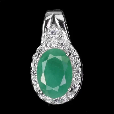 Colgante de plata de ley 925 esmeralda ovalada 7x5 mm joyas de piedras preciosas naturales Foto 1 de 4