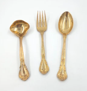 Baroque Godinger Flatware Set GRAVY LADLE MEAT FORK SERVING SPOON Gold Plated - Picture 1 of 7