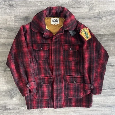 Vtg 70s Woolrich Hunting Jacket 503 Long Mens 44 Large Red Plaid 100% Wool 60s - Image 1 of 4