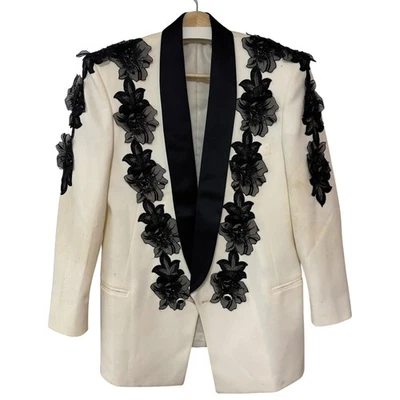 Винтажный Vergianni белый смокинг куртка черный цветочный Appliqué Blazer M * пятно костюм - Изображение 1 из 4