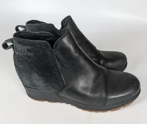 Sorel Evie II Zip Chelsea Wedge Boots Black Waterproof Leather Women's Size: 7 - Picture 1 of 5