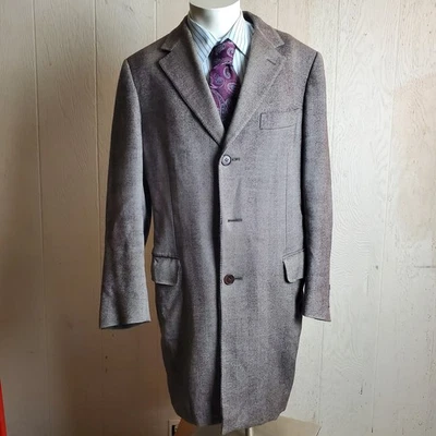 Canali Overcoat Mens 40 R Brown Herringbone Wool Cashmere Mid Length Italy  - Image 1 of 4