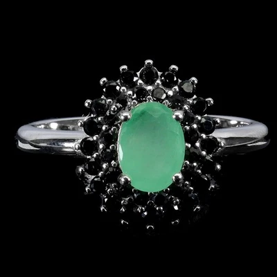 925 Sterlingsilber Ring Oval Smaragd 7x5mm Spinell Edelstein No USA Einfuhr Fees - Bild 1 von 4