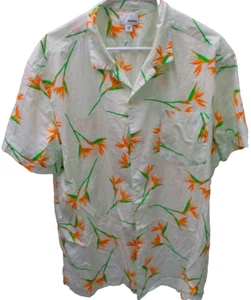 Sonoma Hawaiian Shirt, S/S, XXL, White w/Green Leaves & Orange Flowers - Picture 1 of 5