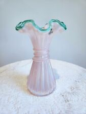 Fenton Pink And Green Crest Iridescent Wheat Glass Vase