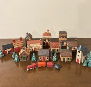 Handmade Hobbyist 3” Ceramic Christmas Village 24pc Inn Church Stable Train Tree - Picture 1 of 20
