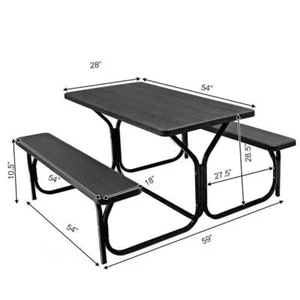 Costway Picnic Table Bench Set 28.5" H X 54" W Rectangle Metal Plastic Top Black - Picture 1 of 4