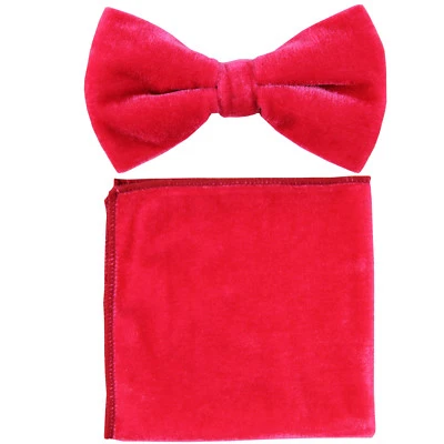 New formal Men's polyester pre-tied bow tie_hankie fuchsia velvet wedding prom - Image 1 of 3