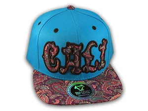 Cali Script Blue California Republic with Purple Paisley Snapback Hat - Picture 1 of 4