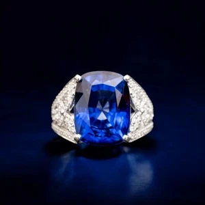 Alianza Oro 18K Diamante Real 18.00 Ct Corte Cojín Laboratorio Cultivado Zafiro Azul - Imagen 1 de 11