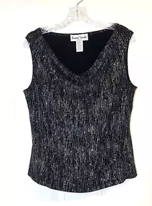 Y2K 90s Top Size L Ronni Nicole Slinky Sparkly Stretch Knit Drape Cowl Neck Tank - Picture 1 of 10