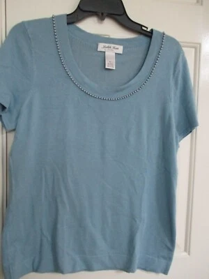JUDITH HART VINTAGE PERLA RIBETE AZUL MANGA CORTA TALLA PETITE GRANDE Foto 1 de 4