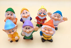 Vtg Walt Disney Productions 7 Seven Dwarfs Figurine Rubber Squeaky Toy Hong Kong - Picture 1 of 8