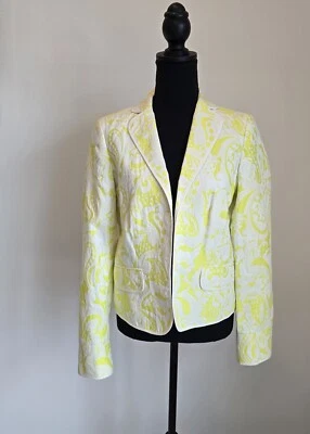 J. Crew 全新带标签锦缎黄色白色佩斯利开襟西装外套 8 码 — 第 1/4 张图片