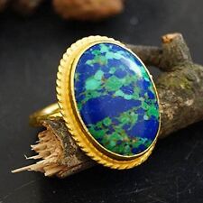 Omer 925 k Silver Large Turquoise Ring 24 k Gold Plated Handmade Ancient Jewelry