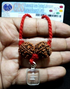 POWERFUL CRYSTAL QUARTZ SPHATIK SHIVLING 5 MUKHI (FACE) RUDRAKSHA SHIV PENDANT  - Picture 1 of 3