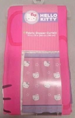 New Hello Kitty by Sanrio Fabric Shower Curtain 72" x 72"  Stars Pink Purple Kid - Image 1 of 3