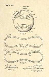 Official Baseball US Patent Art Print - Vintage 1927 - Antique Original 93 - Picture 1 of 3
