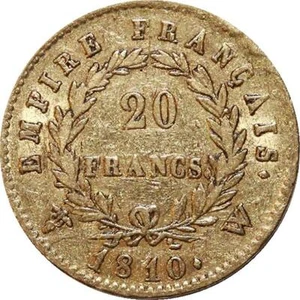 DC1030 Rare 20 Francs Napoleon I 1810 W Lille Head Laureate Gold -> F Offer - Picture 1 of 3