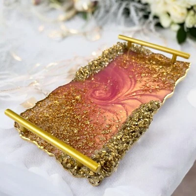 Geburtstag Geschenk Tisch Tablett Gold Epoxy Tischdekor Obstschale Tablett küche - Bild 1 von 4