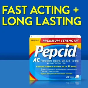 Pepcid AC Maximum Strength Tablets Acid Reducer for Heartburn 25 Tab - Picture 1 of 3