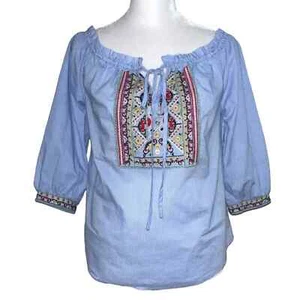 Anthropologie E (Hänger) M Damen Bluse blau gestreift bestickt Größe S - Bild 1 von 7