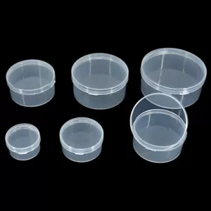 Round Clear Lidded Small Plastic Box Home Organizer Jewelry Beads Storage Boxes - Picture 1 of 9