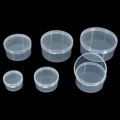 Round Clear Lidded Small Plastic Box Home Organizer Jewelry Beads Storage Boxes - Image 1 of 4