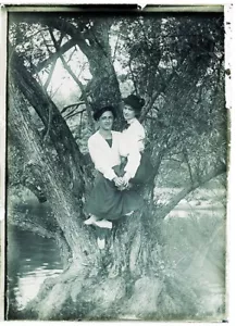 ANTIQUE GLASS POSITIVE, YOUNG COUPLE SITTING IN A TREE. - Picture 1 of 1