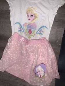 Disney Frozen Elsa sz L 10/12 princess shirt top skirt set guc