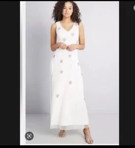 Nuevo con etiquetas Vestido Modcloth Under The Stars Maxi Talla XL Blanco/Cuentas/Lentejuelas - Imagen 1 de 15